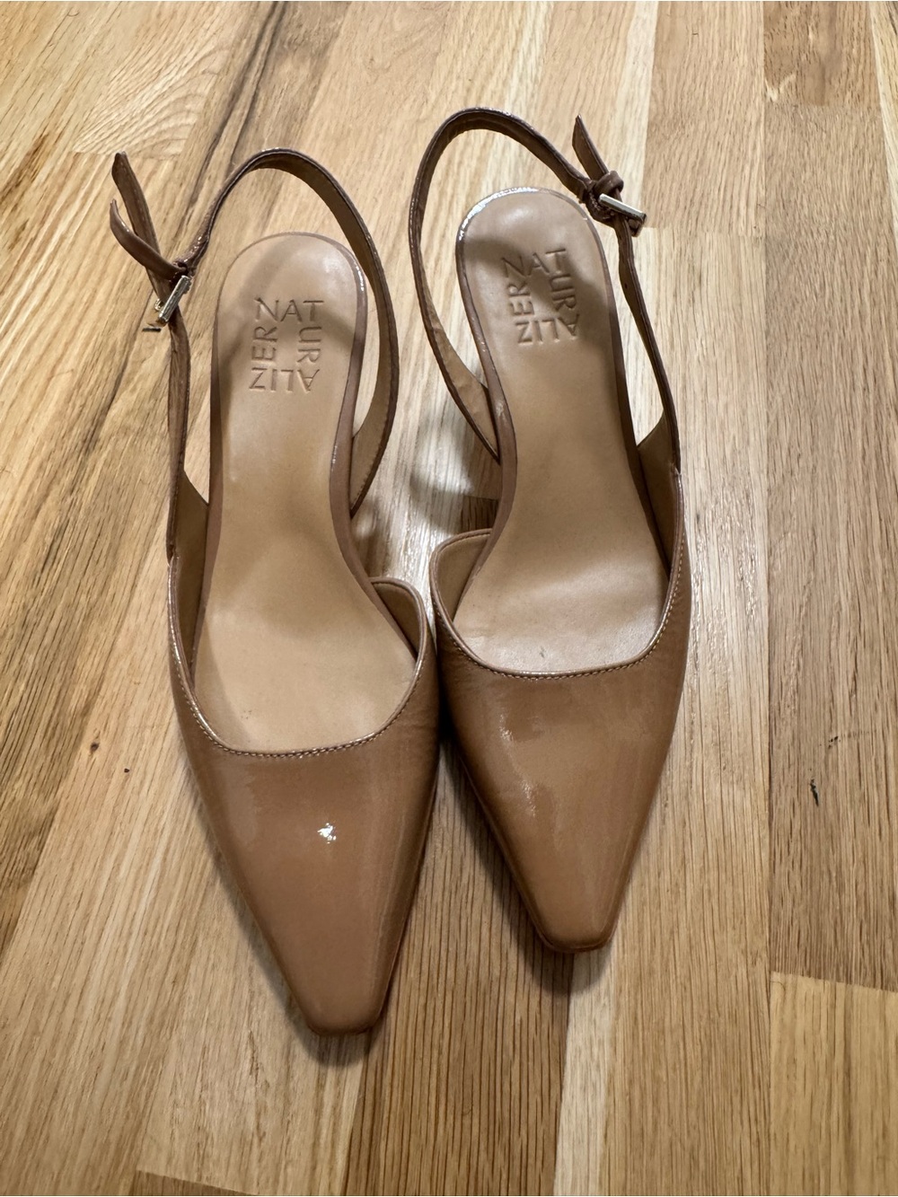 Naturalizer Patent Pointed Slingback Heels in Brown Tan